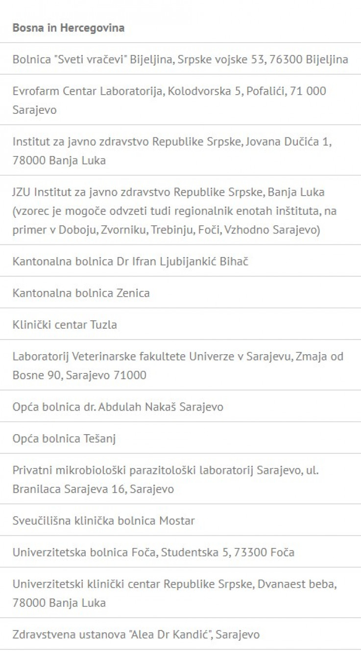 Spisak laboratorija iz BiH koje Republika Slovenija priznaje